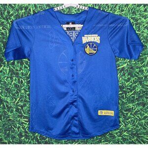 Golden State Warriors NBA Basketball Button Front Mesh Blue Jersey Shirt Large